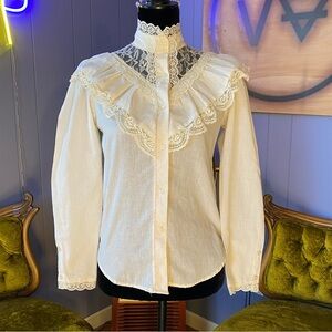 Vintage 80s Does Victorian California Connection Lace Praire Dark Romance Blouse